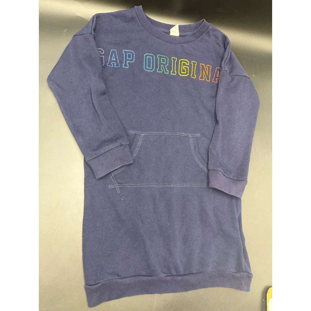 Baby Gap Girls 5T Sweatshirt Dress Navy Rainbow GAP Original Kangaroo Pocket